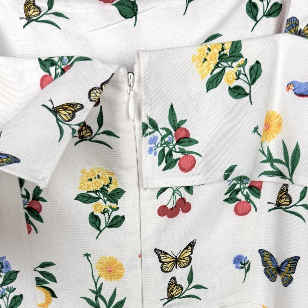 Ann Taylor Botanical Midi Flare Dress Parrots Butterflies Sun Dress Cottagecore - Picture 6 of 11
